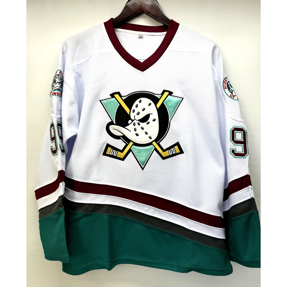 ANAHEIM MIGHTY DUCKS #99 BANKS Stitched Hockey Jersey White Burgundy Teal Large